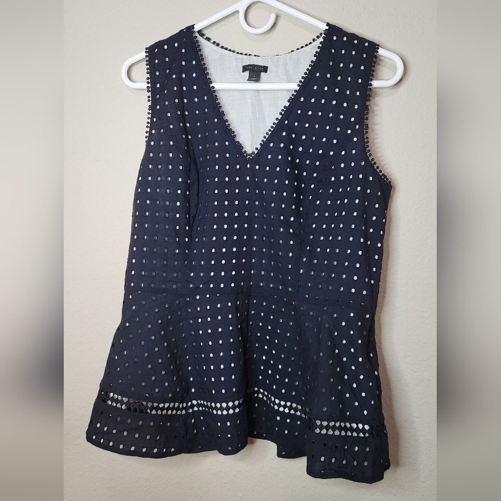 Ann Taylor Peplum Eyelet Top Size 8